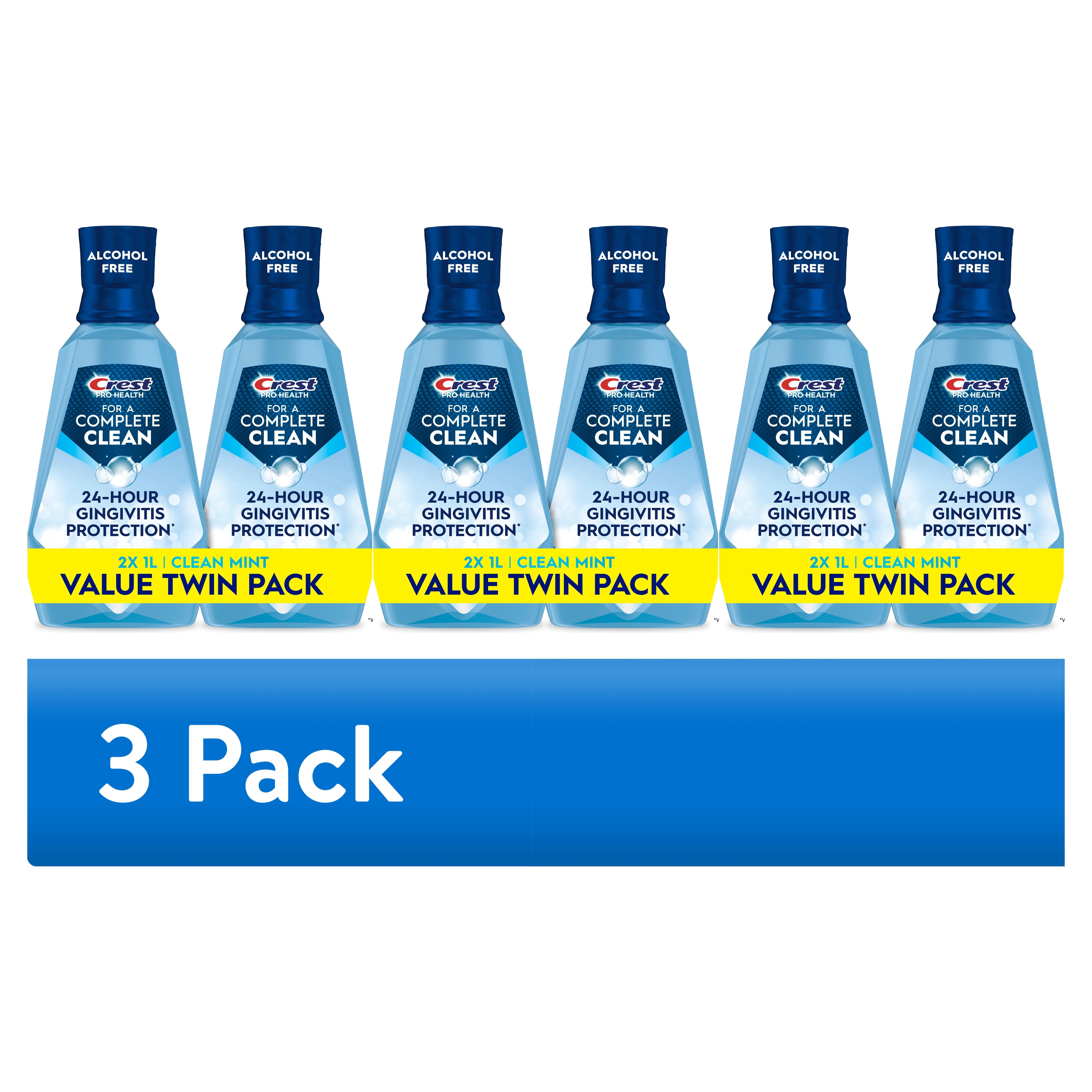 (3 pack) Crest Mouthwash Pro Health Complete Clean, Alcohol Free, Clean Mint, 1 L, 2 Pack