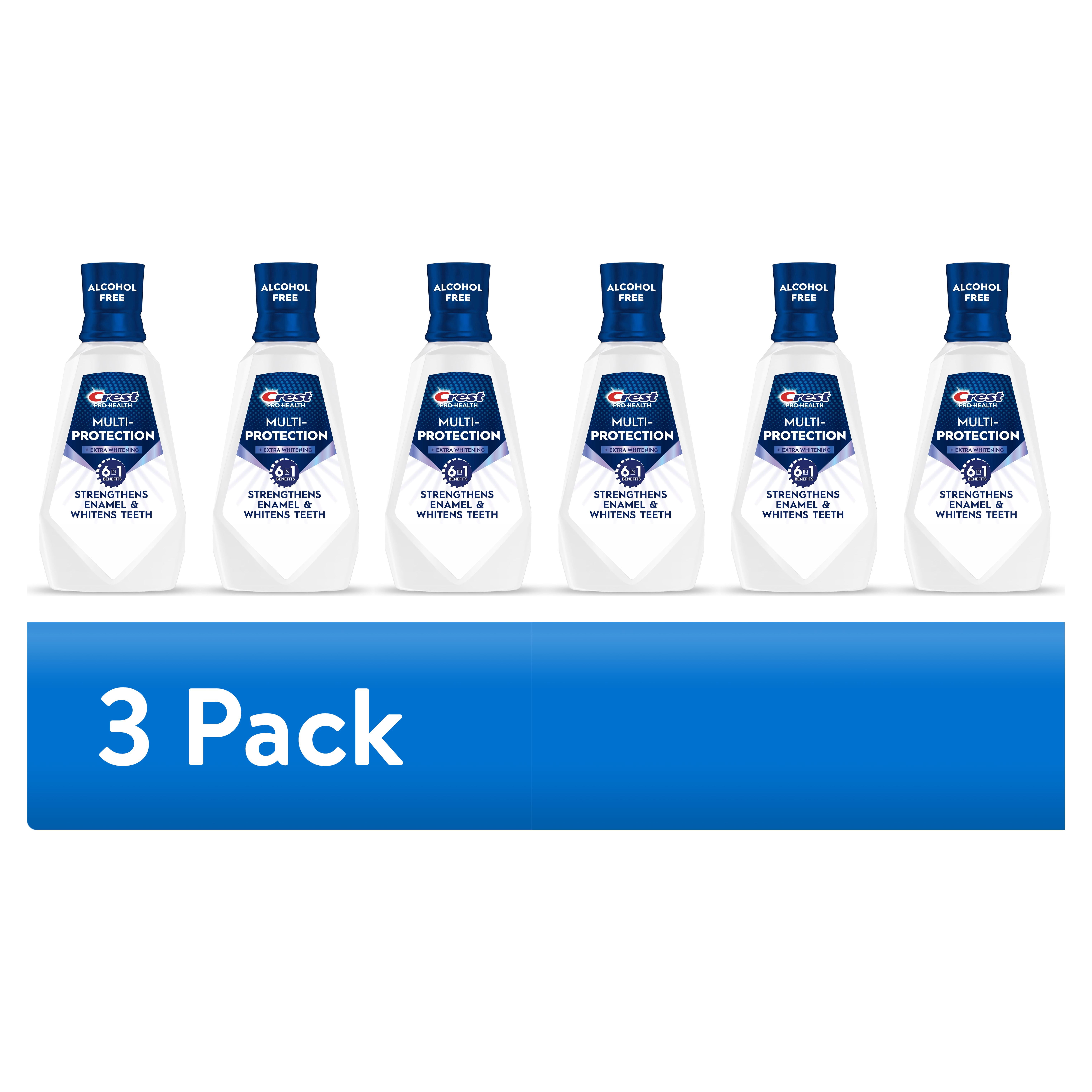 (3 pack) Crest Mouthwash Pro-Health Multi-Protection + Extra Whitening, 6 Benefits in 1, Anticavity Fluoride Alcohol Free, Winter Mint Flavor, 32 fl oz, Pack of 2
