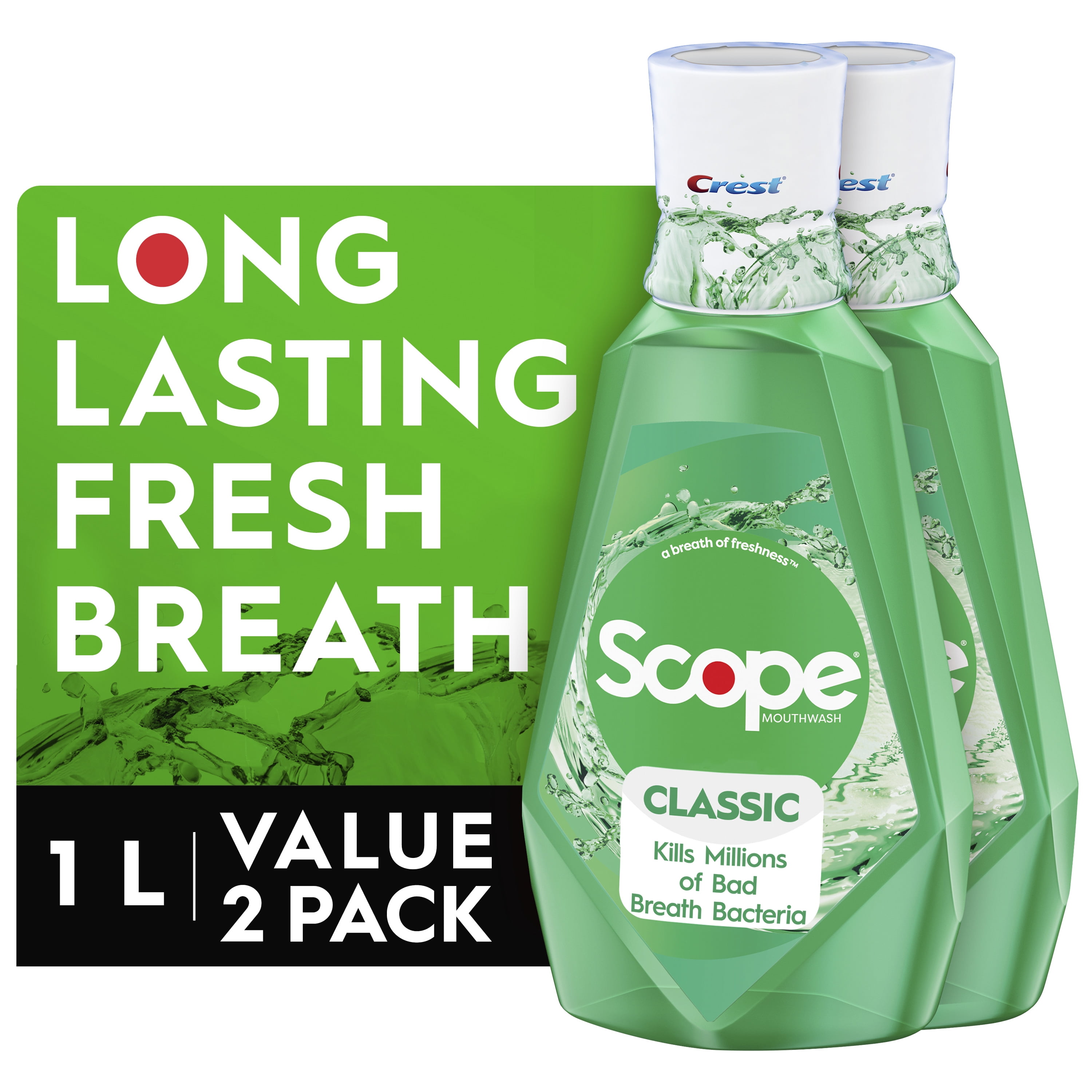 (3 pack) Scope Mouthwash, Classic, Fresh Mint, 1L, pack of 2