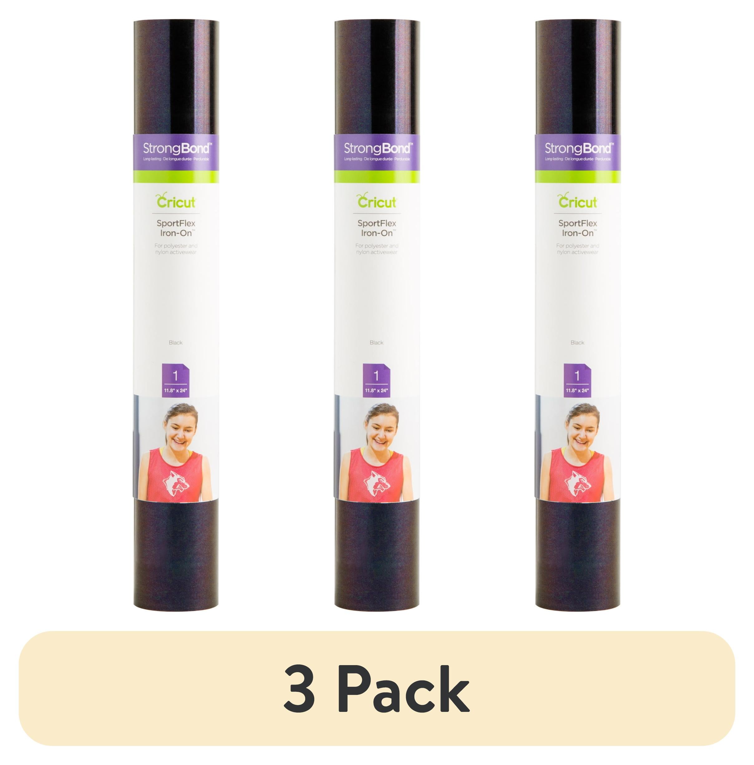 (3 pack) Cricut SportFlex Iron-On Vinyl, Black, 11.8" x 24"