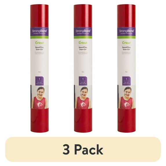 (3 pack) Cricut SportFlex Iron-On Vinyl, Red, 11.8" x 24"