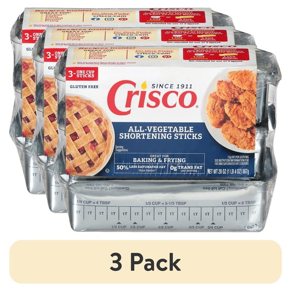 (3 pack) Crisco All-Vegetable Shortening Sticks, 20 oz, 3 One-Cup Sticks