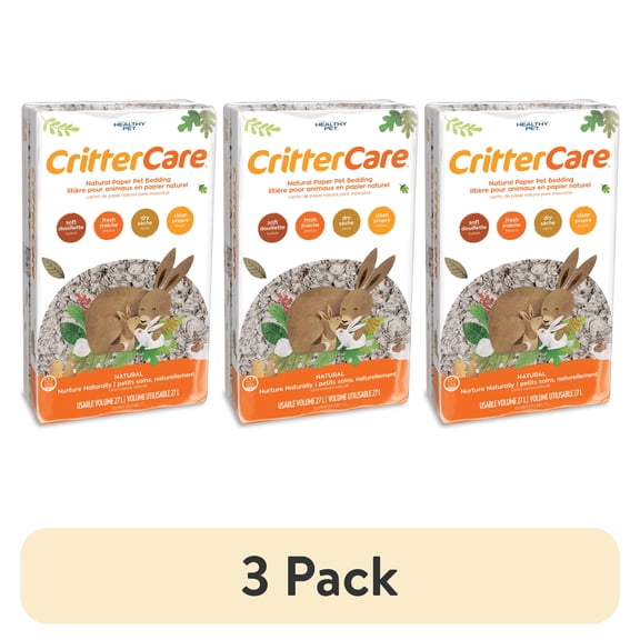 (3 pack) CritterCare Natural Paper Small Pet Bedding, Brown, 27L