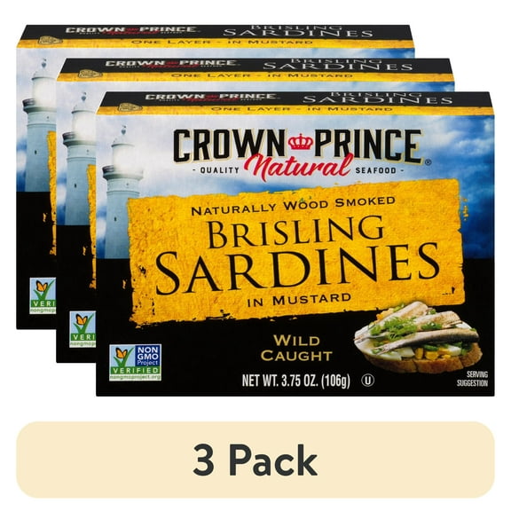 (3 pack) Crown Prince Natural Brisling Sardines in Mustard, 3.75 oz Can