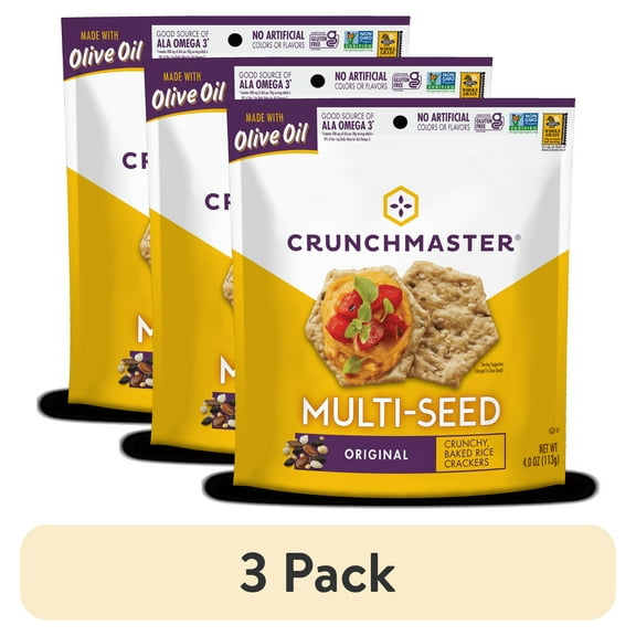 (3 pack) Crunchmaster Multi-Seed Original Crackers, 4 oz Plastic Stand-Up Pouch