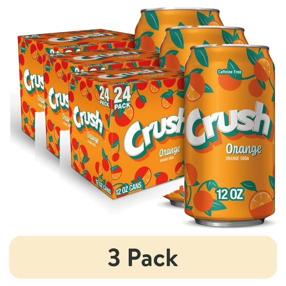 (3 pack) Crush Caffeine Free Orange Soda Pop, 12 fl oz, 24 Pack Cans