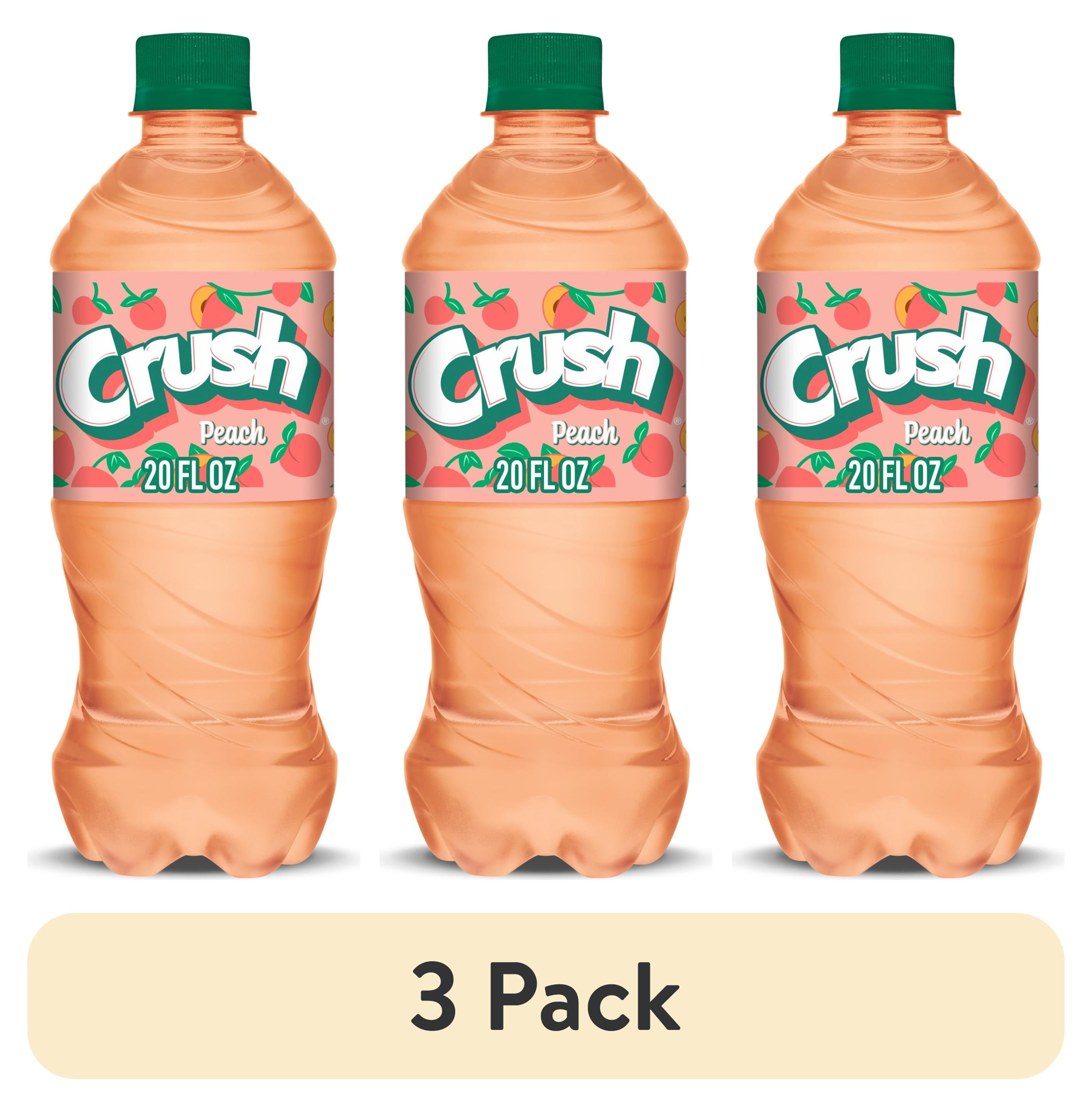 (3 pack) Crush Caffeine Free Peach Soda Pop, 20 fl oz, Bottle