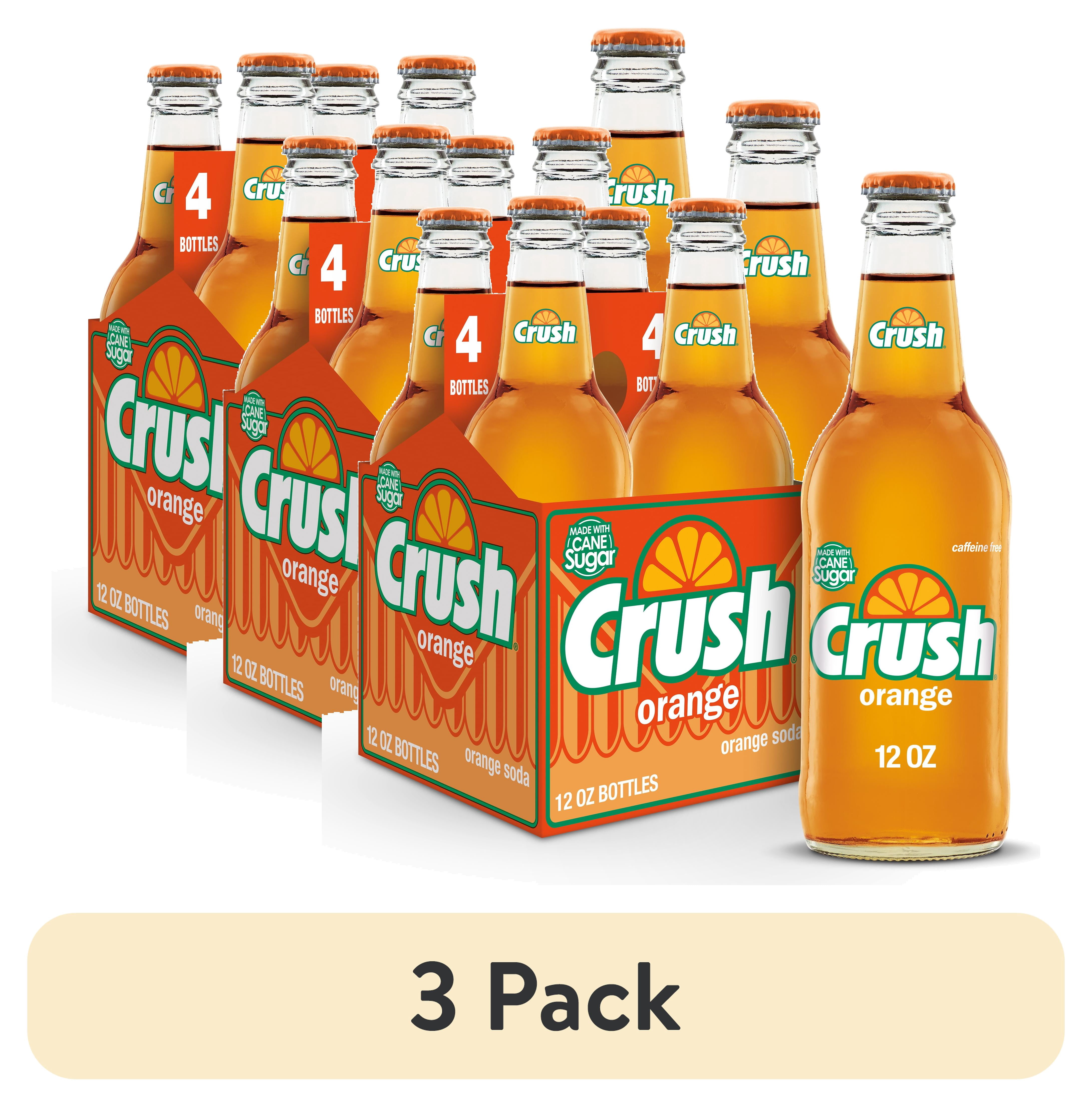 (3 pack) Crush Orange Soda Made with Sugar, 12 fl oz glass bottles, 4 pack