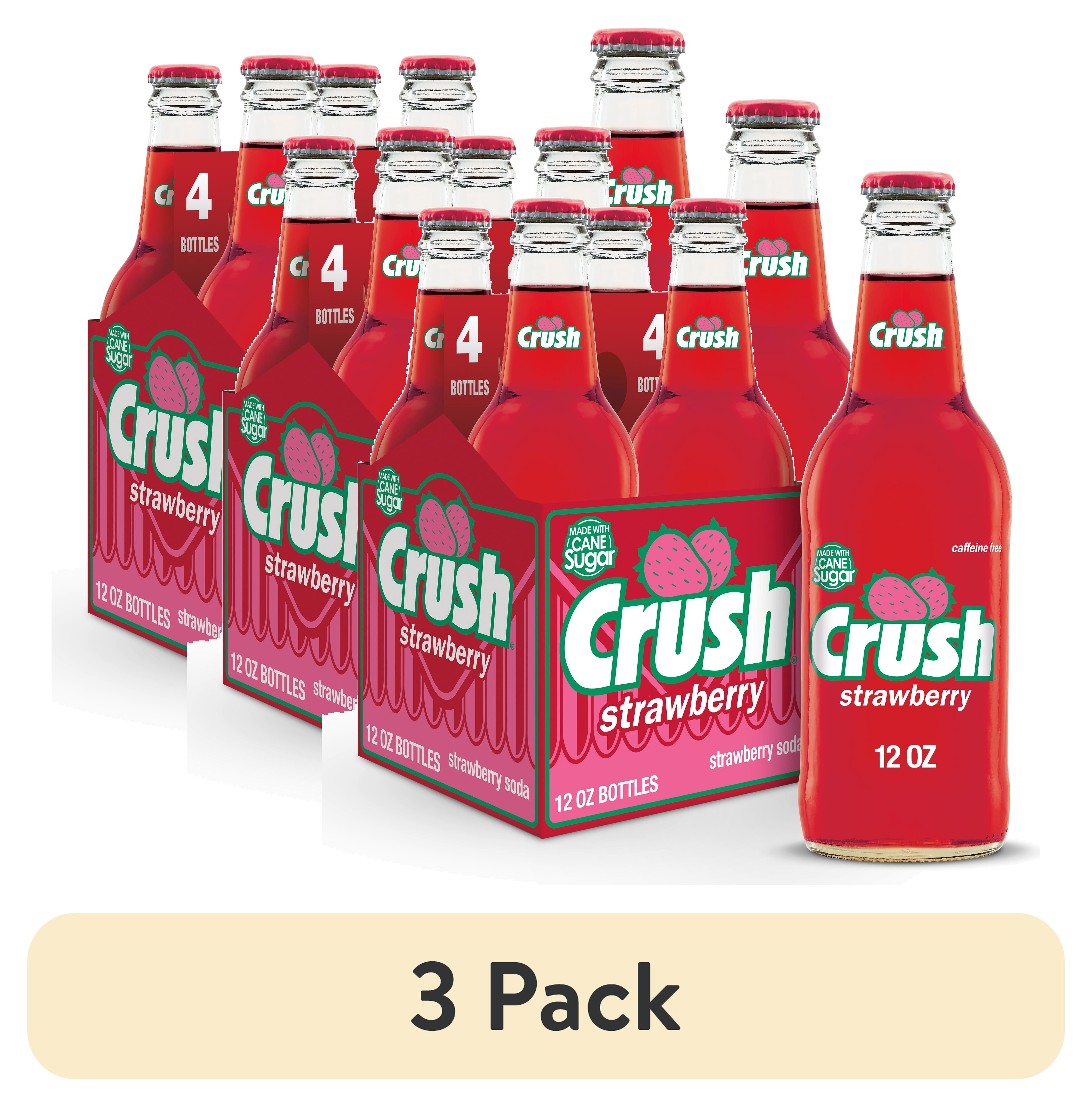 (3 pack) Crush Strawberry Soda Made with Sugar, 12 fl oz glass bottles, 4 pack
