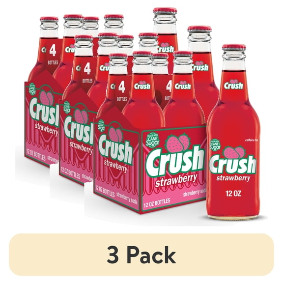 (3 pack) Crush Strawberry Soda Made with Sugar, 12 fl oz glass bottles, 4 pack