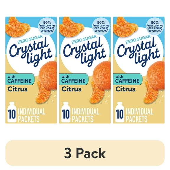 (3 pack) Crystal Light Drink Mix with Caffeine, 10 Packets, for Convenient On-the-Go Flavorful Hydration, Citrus Natural Flavor, Zero Sugar, 0.9 oz