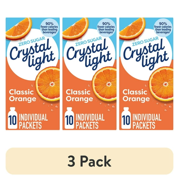 (3 pack) Crystal Light Drink Mix, 10 Packets, for Convenient On-the-Go Flavorful Hydration, Classic Orange Natural Flavor, Zero Sugar, 1.3 oz