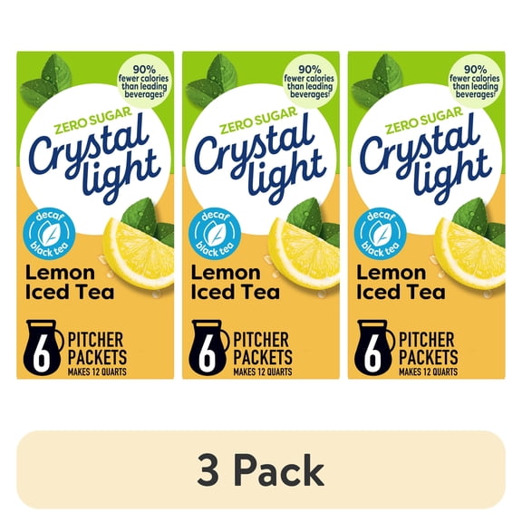 (3 pack) Crystal Light Drink Mix, 6 Pitcher Packets, for Flavorful Hydration and Shareable Refreshment, Decaf Lemon Natural Flavor Iced Tea, Made with Black Tea, 1.5 oz