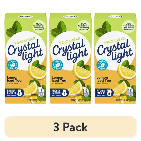 (3 pack) Crystal Light Drink Mix, 6 Pitcher Packets, for Flavorful Hydration and Shareable Refreshment, Decaf Lemon Natural Flavor Iced Tea, Made with Black Tea, 1.5 oz