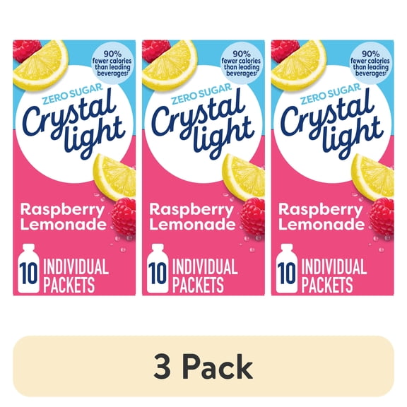 (3 pack) Crystal Light Drink Mix, 10 Packets, for Convenient On-the-Go Flavorful Hydration, Raspberry Lemonade artificial flavor, Zero Sugar, 0.8 oz
