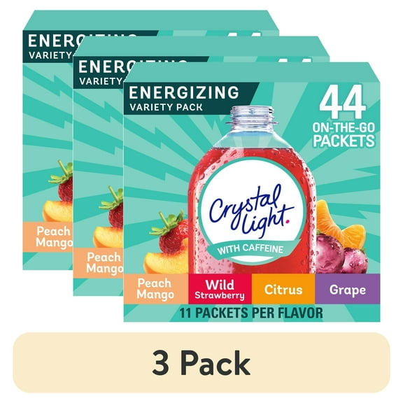 (3 pack) Crystal Light Energizing Variety Pack, 44 ct On-the-Go Drink Mix Packets, Powders