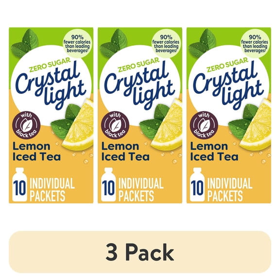 (3 pack) Crystal Light Drink Mix, 10 Packets, for Convenient On-the-Go Flavorful Hydration, Naturally flavored with other natural flavor Lemon Iced Tea, Zero Sugar, 0.7 oz