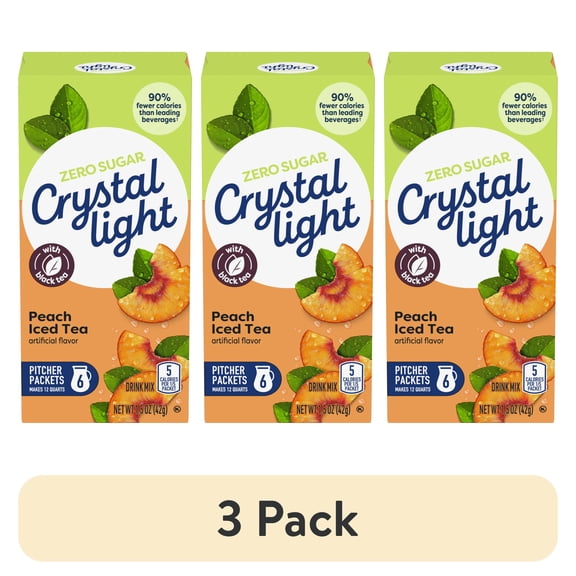 (3 pack) Crystal Light Drink Mix, 6 Pitcher Packets, for Flavorful Hydration and Shareable Refreshment, Peach Iced Tea artificial flavor, Made with Black Tea, 1.5 oz