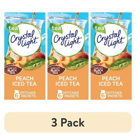 (3 pack) Crystal Light Peach Iced Tea Artificially Flavored Powdered Drink Mix, 6 Count Pitcher Packets