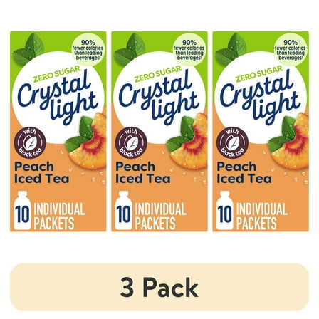 (3 pack) Crystal Light Drink Mix, 10 Packets, for Convenient On-the-Go Flavorful Hydration, Artificially flavored Peach Iced Tea, Zero Sugar, 0.7 oz