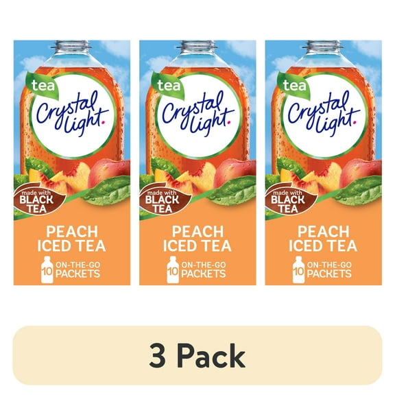 (3 pack) Crystal Light Peach Iced Tea Sugar Free Drink Mix Singles, 10 Ct on-the-Go-Packets