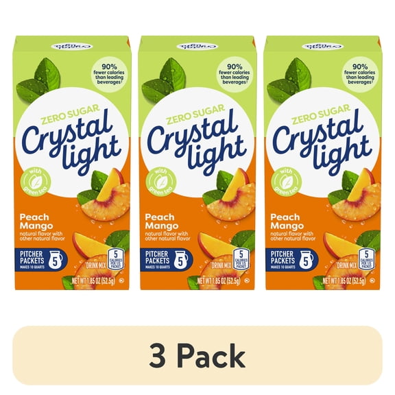(3 pack) Crystal Light Drink Mix, 5 Pitcher Packets, for Flavorful Hydration and Shareable Refreshment, Peach Mango Green Tea Natural Flavor with other Natural Flavor, Made with Green Tea, 1.85 oz