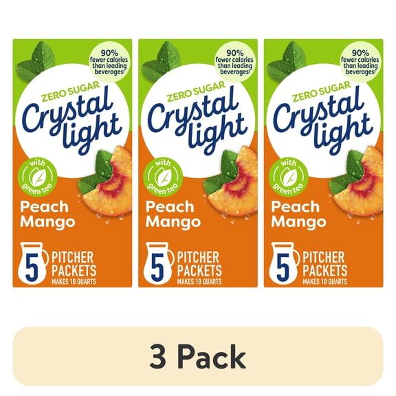 (3 pack) Crystal Light Drink Mix, 5 Pitcher Packets, for Flavorful Hydration and Shareable Refreshment, Peach Mango Green Tea Natural Flavor with other Natural Flavor, Made with Green Tea, 1.85 oz