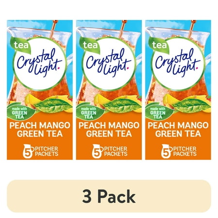 (3 pack) Crystal Light Peach Mango Green Tea Sugar Free Drink Mix, 5 Ct Pitcher Packets