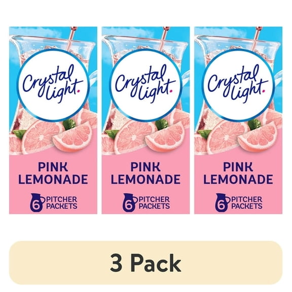 (3 pack) Crystal Light Drink Mix, 6 Pitcher Packets, for Flavorful Hydration and Shareable Refreshment, Pink Lemonade, natural flavor with other natural flavor, Zero Sugar, Low Calorie, 2.9 oz