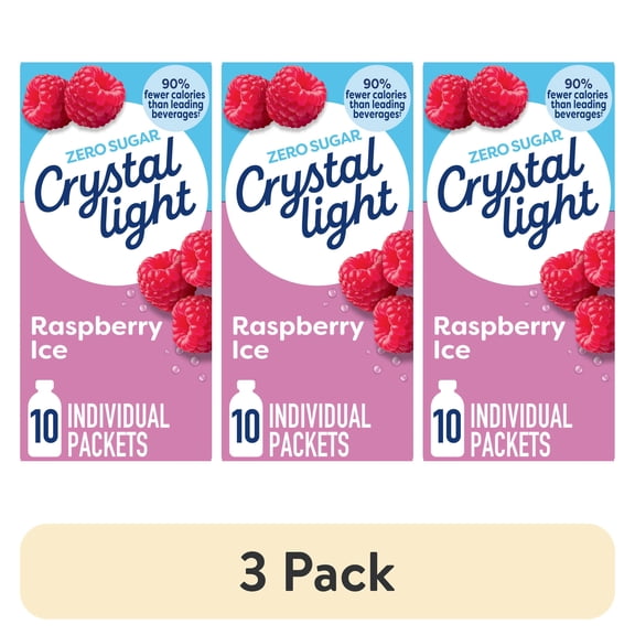 (3 pack) Crystal Light Drink Mix, 10 Packets, for Convenient On-the-Go Flavorful Hydration, Raspberry Ice Artificial Flavor, Zero Sugar, 0.6 oz