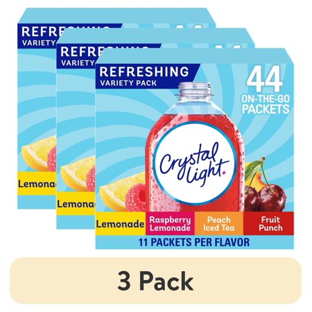 (3 pack) Crystal Light Refreshing Variety Pack, 44 ct On-the-Go Packets, Powders