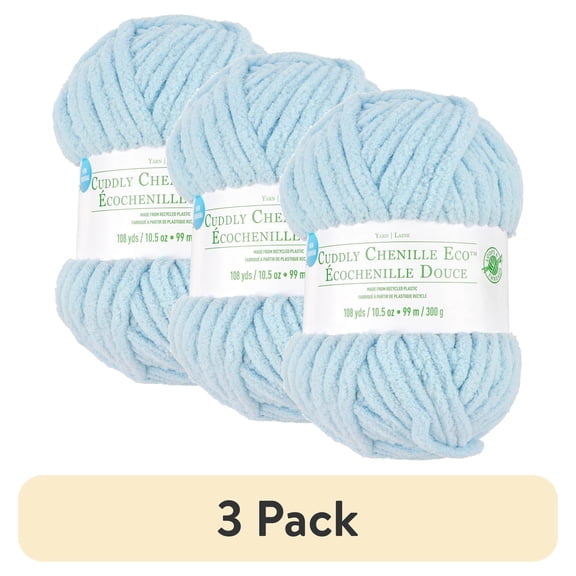 (3 pack) Cuddly Chenille Eco Yarn by Loops & Threads - Yarn for Knitting - Crochet - Weaving - and Arts & Crafts - Blue - Polyester - 10.5 oz