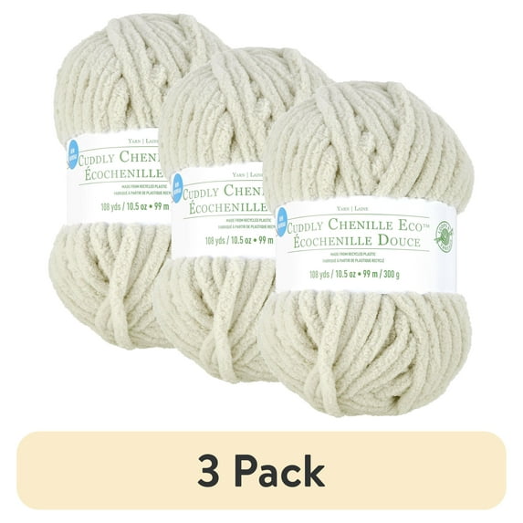 (3 pack) Cuddly Chenille Eco Yarn by Loops & Threads - Yarn for Knitting - Crochet - Weaving - and Arts & Crafts - Gray - Polyester - 10.5 oz