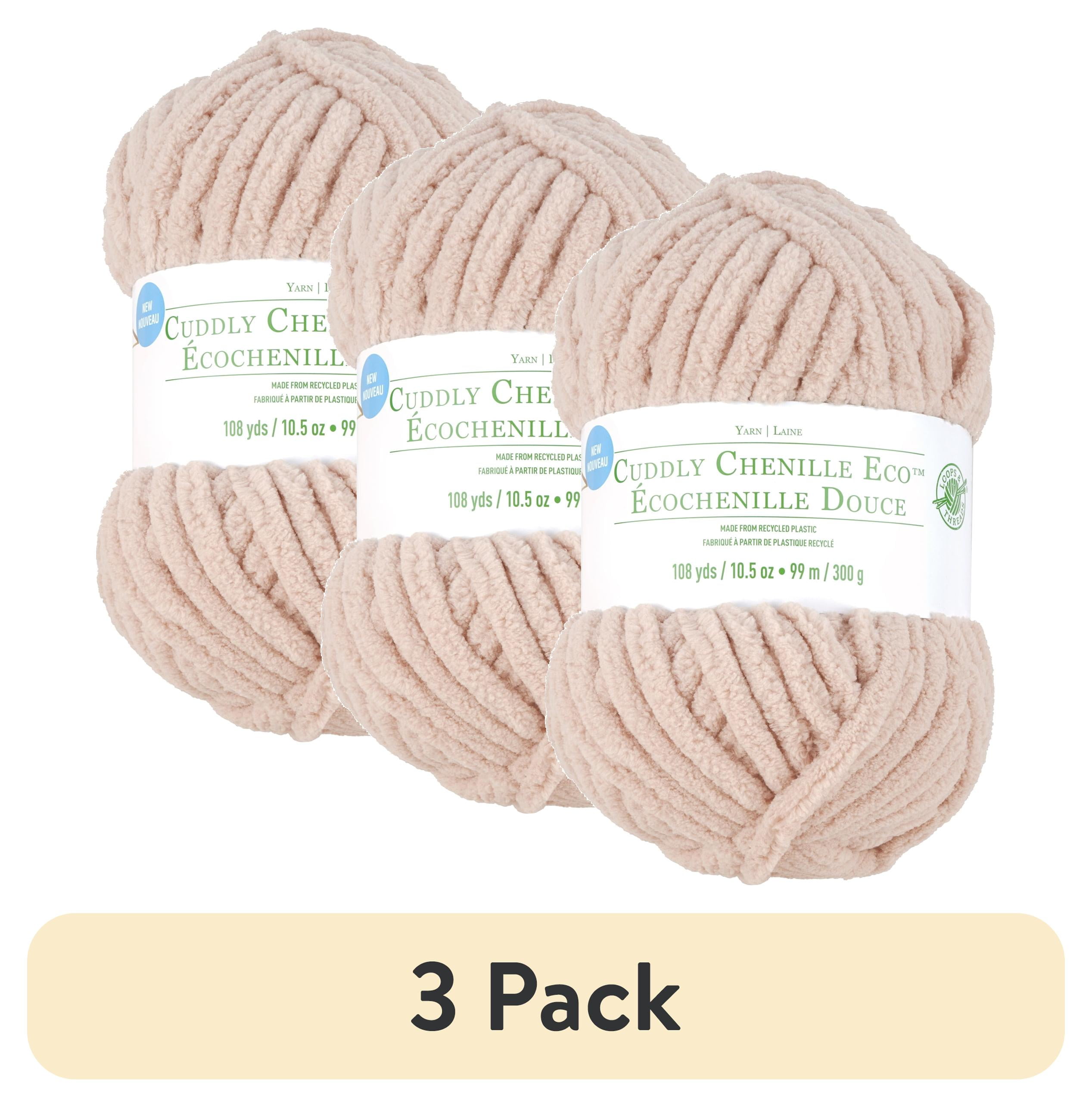 (3 pack) Cuddly Chenille Eco Yarn by Loops & Threads - Yarn for Knitting - Crochet - Weaving - and Arts & Crafts - Pink - Polyester - 10.5 oz