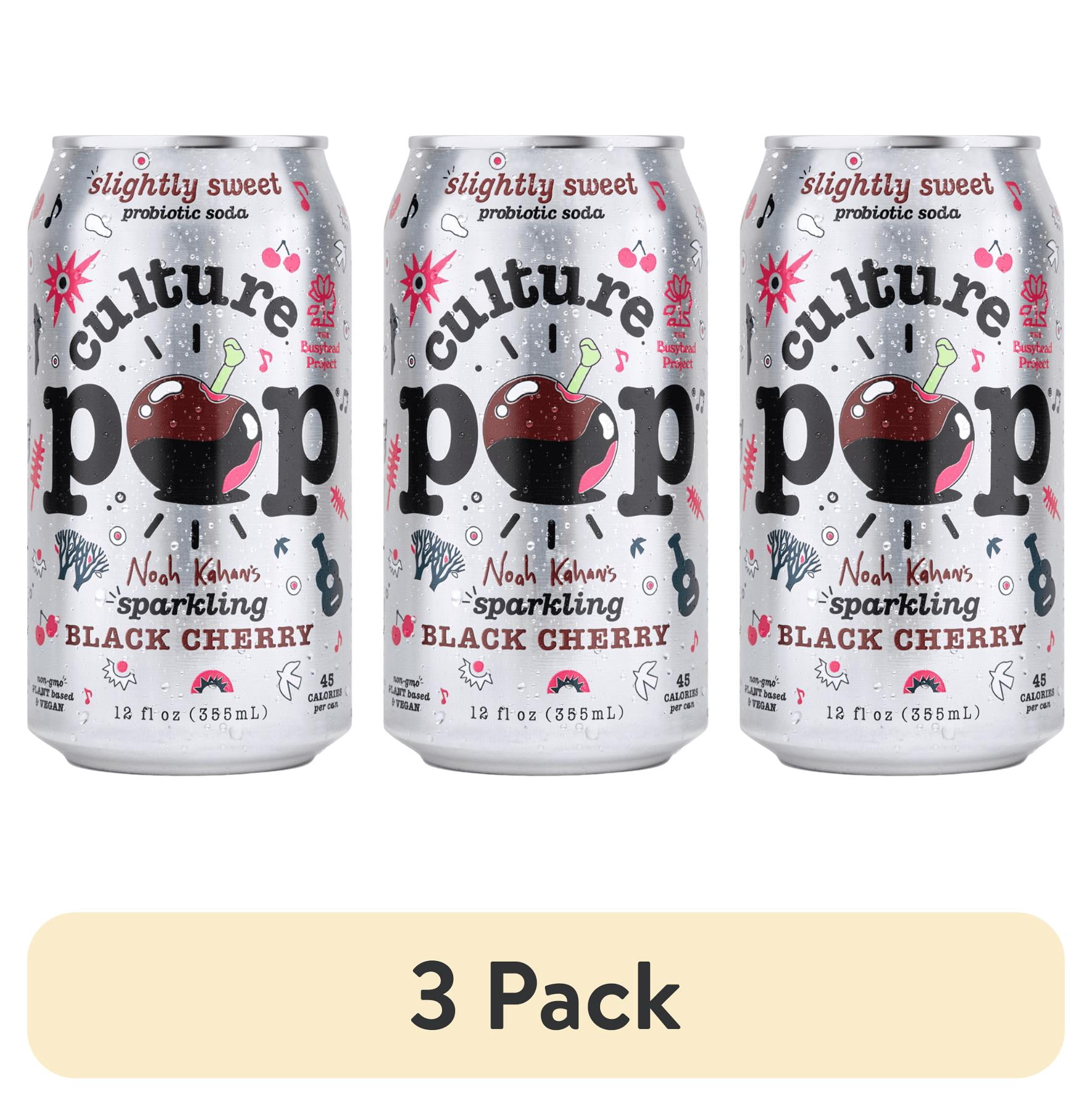 (3 pack) Noah Kahan's Sparkling Black Cherry, Culture Pop Soda Probiotic Soda, 12fl oz