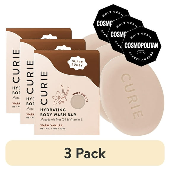 (3 pack) Curie Hydrating Body Wash Bar Soap, Warm Vanilla, for Men and Women, 3.5 oz