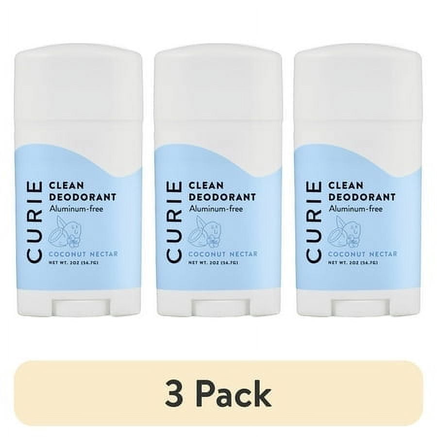 (3 pack) Curie Natural Deodorant Stick, Coconut Nectar, Aluminum-Free, for Men and Women, 2 oz
