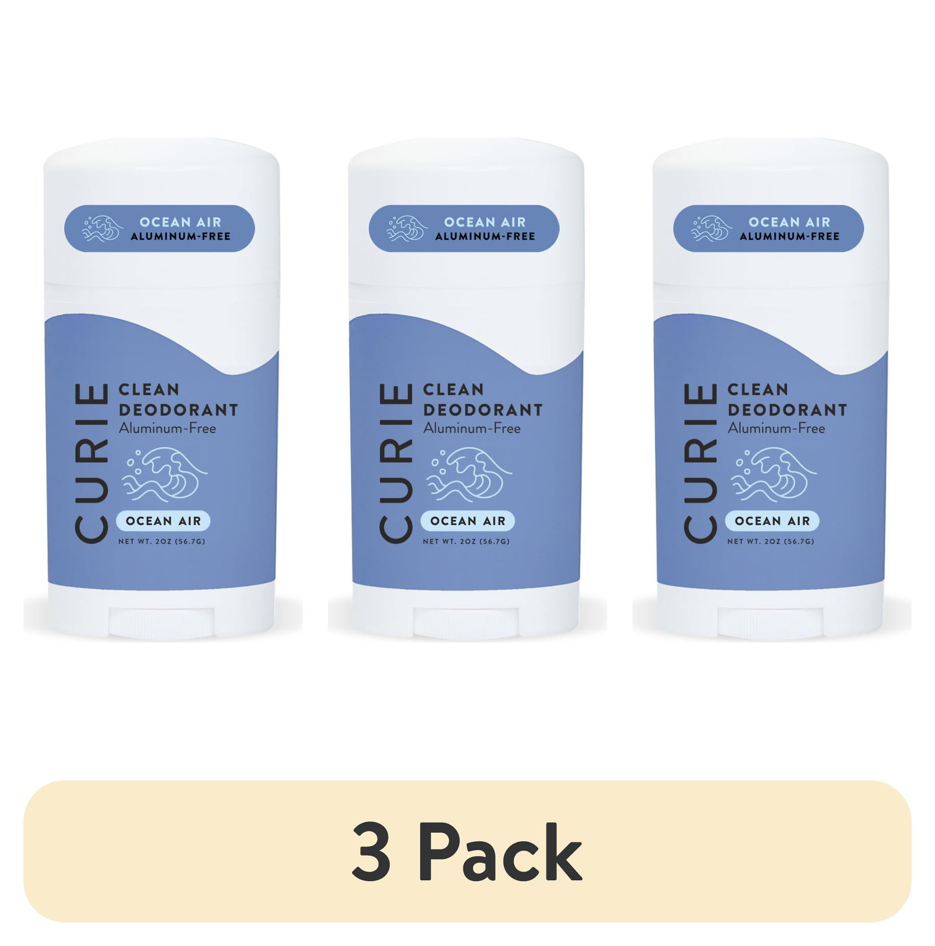 (3 pack) Curie Natural Deodorant Stick, Ocean Air, for Men and Women, Aluminum-Free, 2 oz