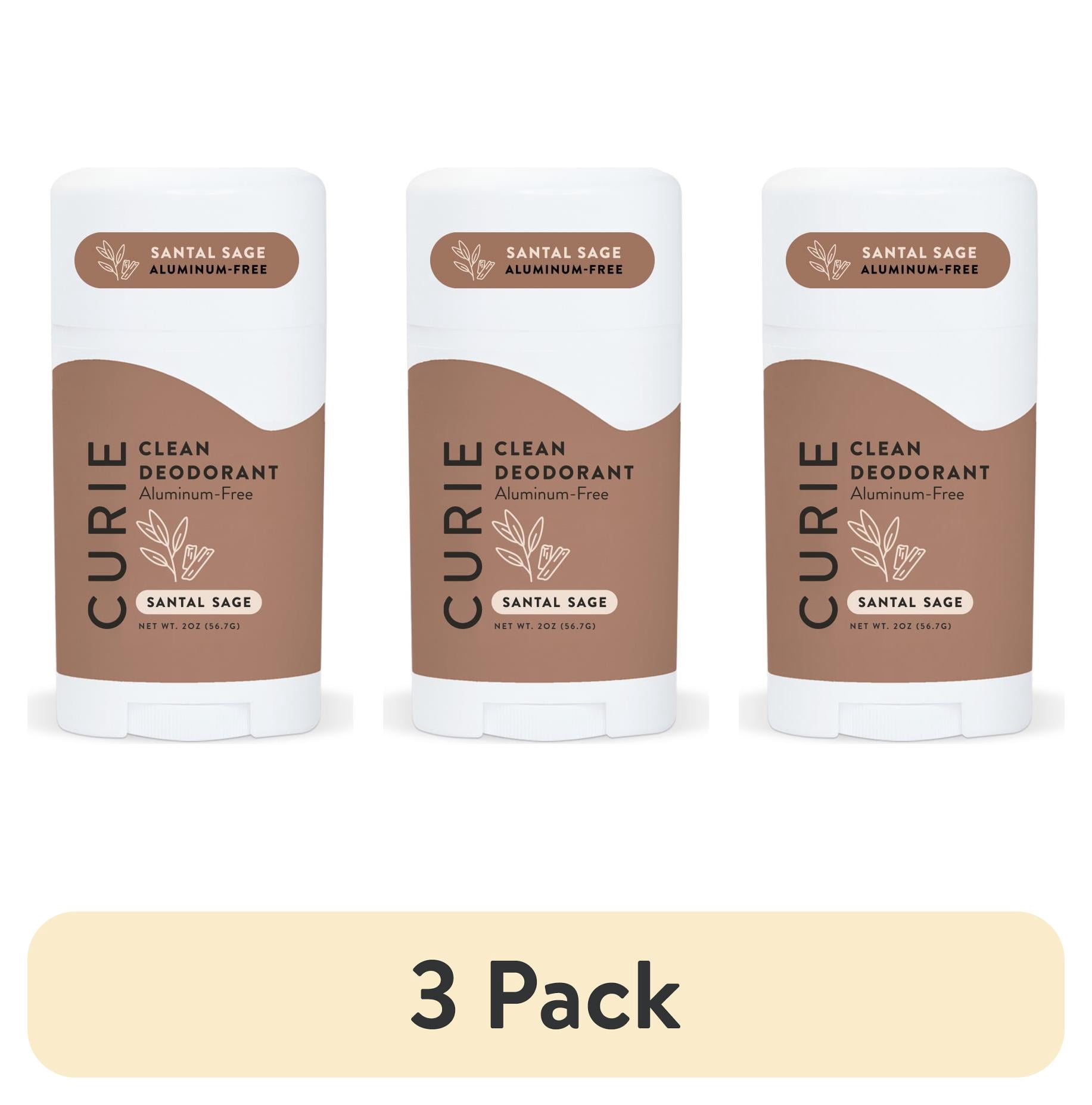 (3 pack) Curie Natural Deodorant Stick, Santal Sage, Aluminum-Free, for Men and Women, 2 oz