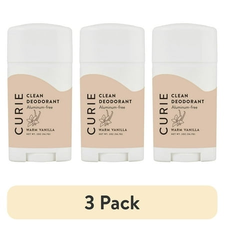 (3 pack) Curie Natural Deodorant Stick, Warm Vanilla, Aluminum-Free, for Men and Women, 2 oz