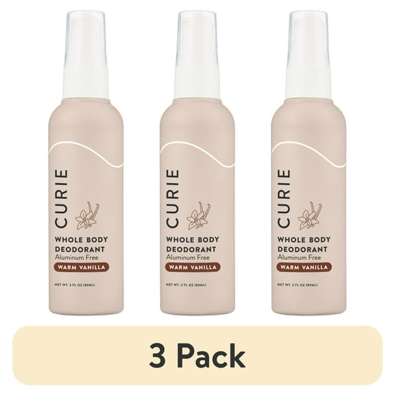 (3 pack) Curie Whole Body Deodorant, for Men and Women, Aluminum-Free, Warm Vanilla, 3 fl oz