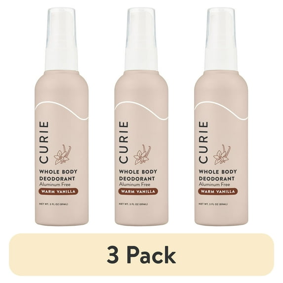 (3 pack) Curie Whole Body Deodorant, for Men and Women, Aluminum-Free, Warm Vanilla, 3 fl oz