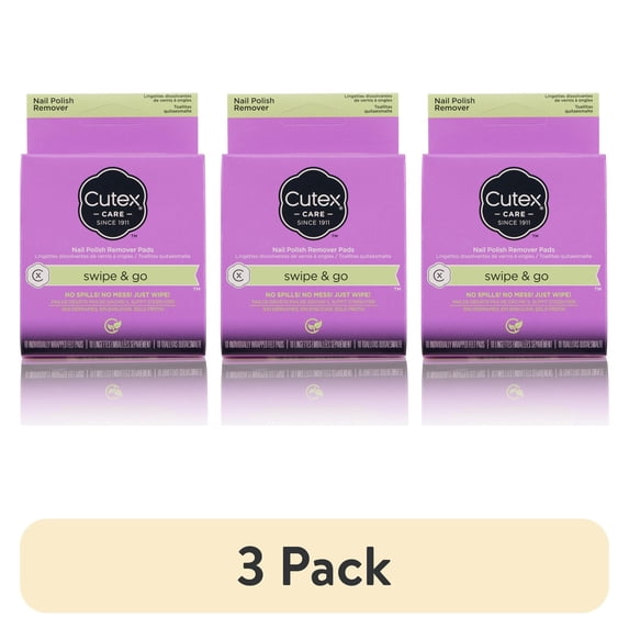 (3 pack) Cutex Care Swipe and Go Nail Polish Remover Pads, 10 Count