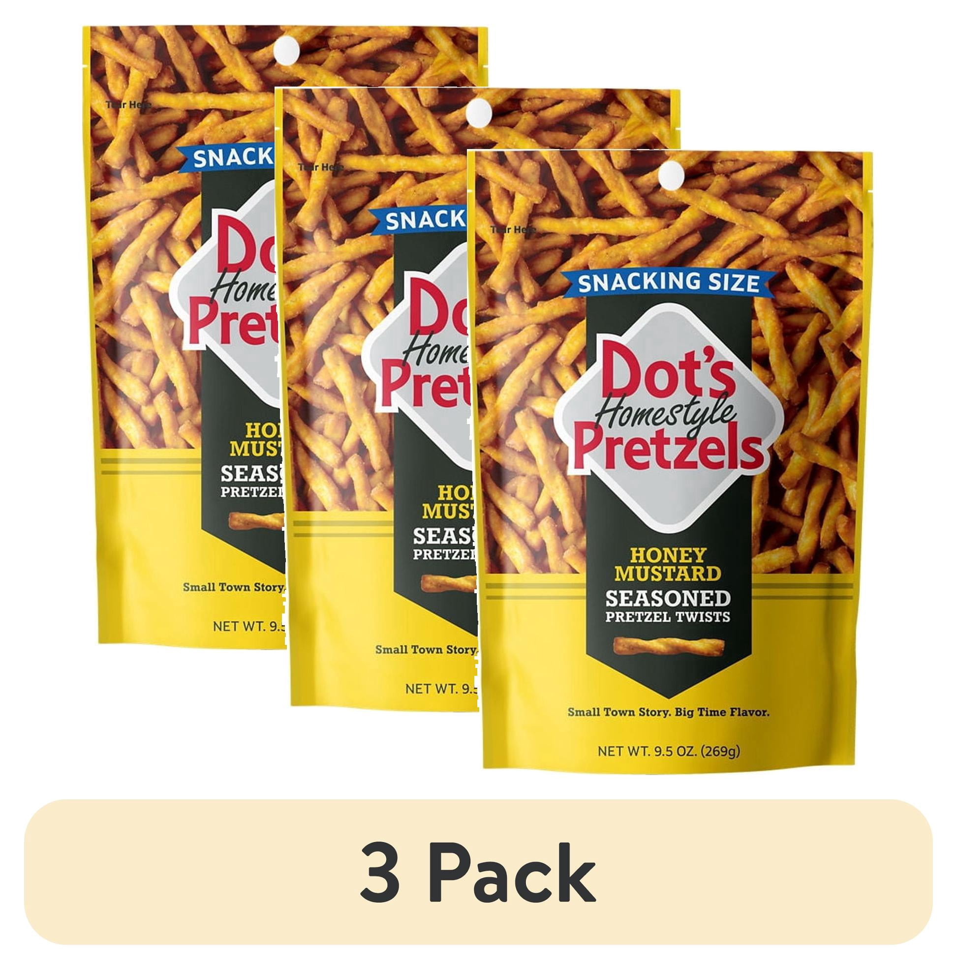 (3 pack) DOT'S Homestyle Pretzels Honey Mustard Flavored Snacking Size, Seasoned Pretzel Twists Bag, 9.5 oz