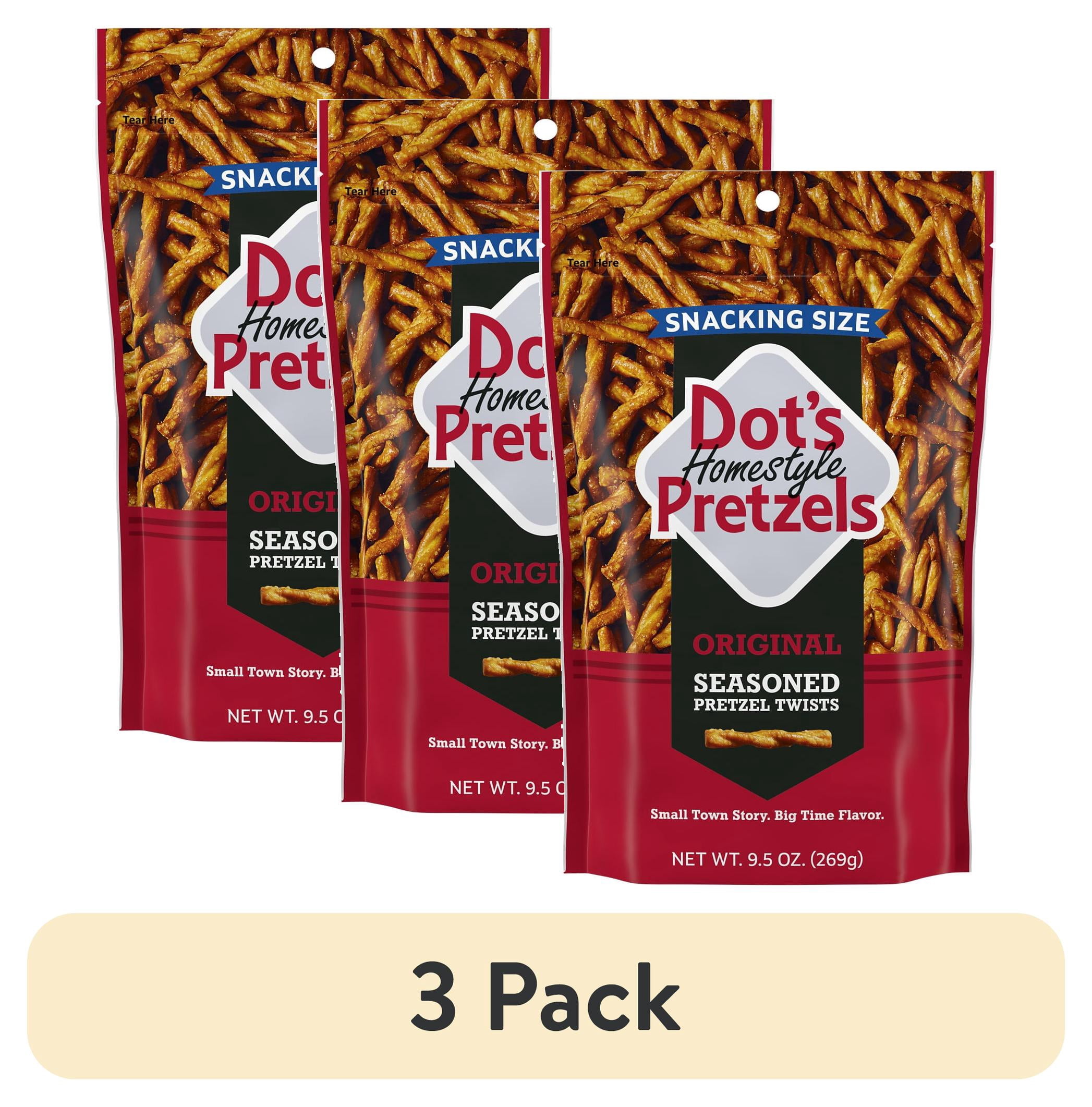 (3 pack) DOT'S Homestyle Pretzels Original Snacking Size, Seasoned Pretzel Twists Bag, 9.5 oz