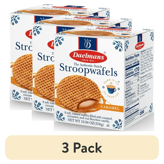 (3 pack) Daelmans Caramel Stroopwafels, Delicious Dutch Syrup Waffles, Contains Wheat, Milk, Soy, 10.94 oz, 8 Count