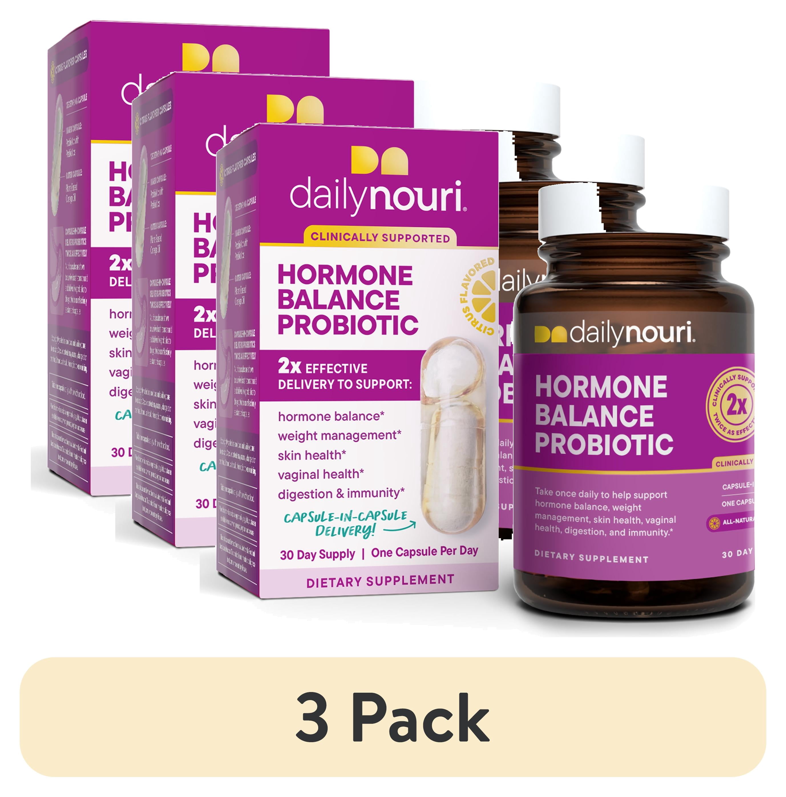 (3 pack) Daily Nouri Hormone Balance Probiotics for Women | Hormone Balance for Women | PMS, Hormonal Acne, & Bloating Support | 7 Clinically Studied Strains + Omega | 30-Day Supply
