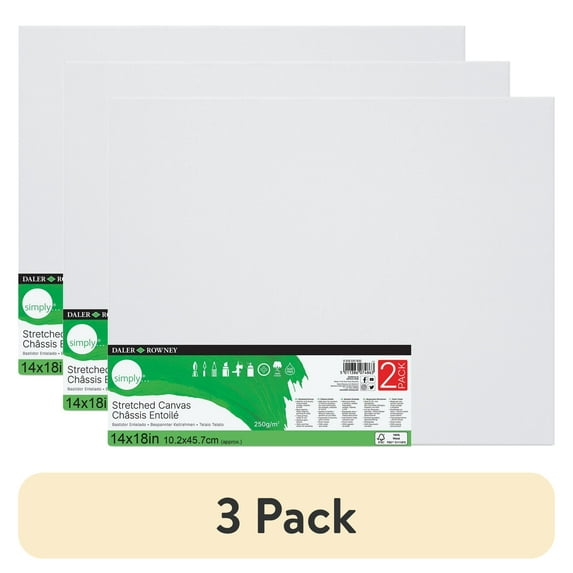 (3 pack) Daler-Rowney Simply 14" x 18" Stretched Canvas Pack, 2 Piece - Art Students, Kids and Artists