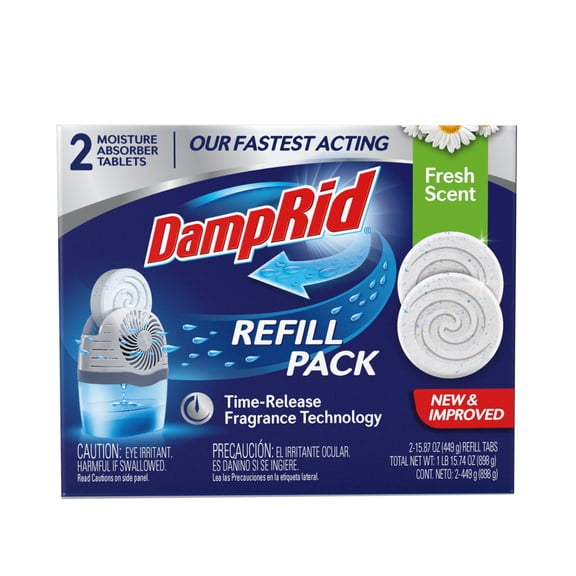 (3 pack) DampRid Moisture Absorber Drop-In Tablet Refill Pack, Fresh Scent, 15.8 oz., 2 Ct.