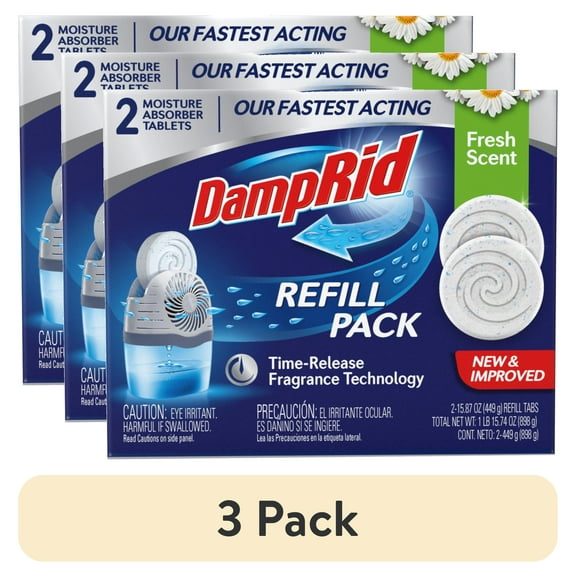 (3 pack) DampRid Moisture Absorber Drop-In Tablet Refill Pack, Fresh Scent, 15.8 oz., 2 Ct.